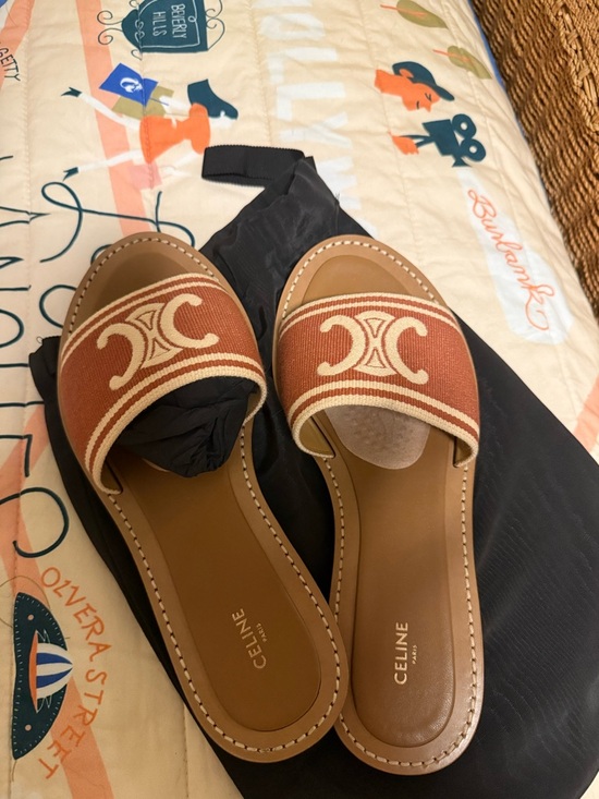 Celine Shoes - Celine Lympia Triomphe Jacquard Canvas Mules - Rust. 40